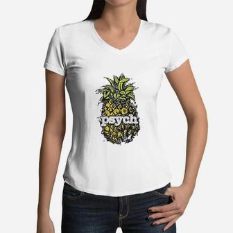 Psych Vintage Pineapple T-Shirt Women V-Neck T-Shirt - Seseable