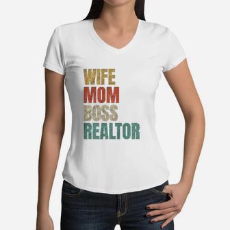 Realtor Mom Cute Lady Wife Mom Boss Realtor Women V-Neck T-Shirt - Seseable