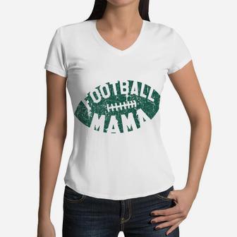 Retro Football Mama Green Helmet Mom Gift Women V-Neck T-Shirt - Seseable