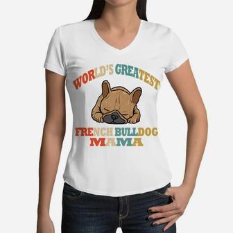 Retro Funny French Bulldog Mama Delightful Gift For Mom Women V-Neck T-Shirt - Seseable
