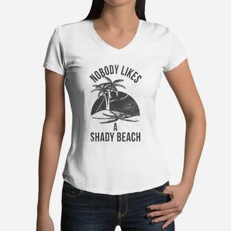 Shady Beach Funny Cute Vacation Vintage Novelty Hilarious Women V-Neck T-Shirt - Seseable
