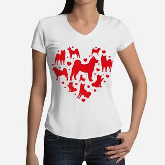 Shiba Inu Valentines Day Hear Mom Pet Lover Gift Women V-Neck T-Shirt - Seseable