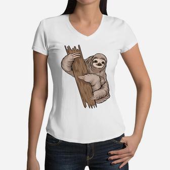 Sloth Birthday Gifts I Love Cute Animals Women V-Neck T-Shirt - Seseable