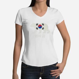 South Korea Flag Mama Korean Bear For Her Women V-Neck T-Shirt - Seseable