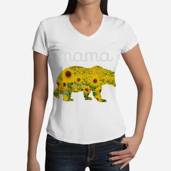 Sunflower Bear Mothers Day Flowers Mama Floral Prin Women V-Neck T-Shirt | Seseable UK