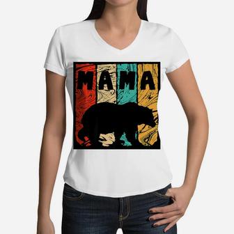 Surfer Mama Bear Wood Texture Women V-Neck T-Shirt - Seseable