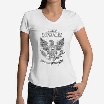 Team Gonzalez Lifetime Member Family Surname Women V-Neck T-Shirt - Seseable
