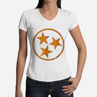Tennessee Flag Vintage Grunge Distressed Graphic Women V-Neck T-Shirt - Seseable