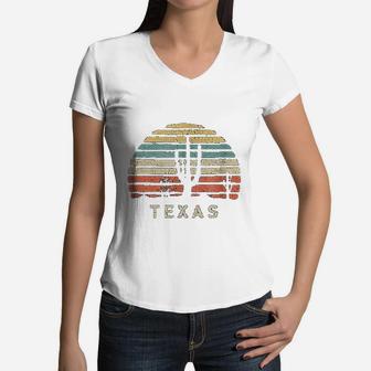 Texas Vintage 1980s Style Desert Women V-Neck T-Shirt - Seseable