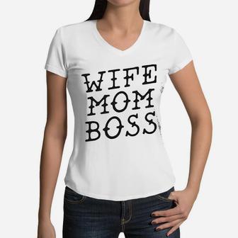 Trendy Mom Raglan Wife Mom Boss Royal Boutique Women V-Neck T-Shirt - Seseable