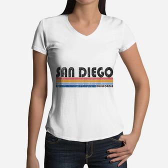 Trendy Vintage 1980s Style San Diego Women V-Neck T-Shirt - Seseable