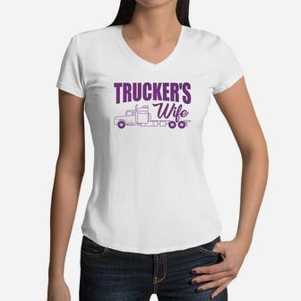 Trucker Truckers Wife Truck S Women Mom Nana Gifts Women V-Neck T-Shirt - Seseable
