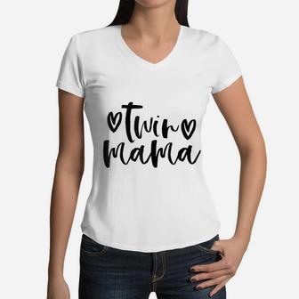 Twin Mama Love New Born Baby Women V-Neck T-Shirt - Seseable