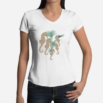 Underwater Seahorse Family Tee Women V-Neck T-Shirt - Seseable