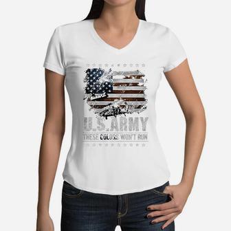 Veteran Army These Color Dont Run Women V-Neck T-Shirt - Seseable