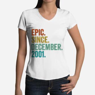 Vintage 21st Years Old Gift Epic Since December 2001 Women V-Neck T-Shirt - Seseable