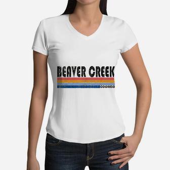 Vintage 80s Style Beaver Creek Co Women V-Neck T-Shirt - Seseable