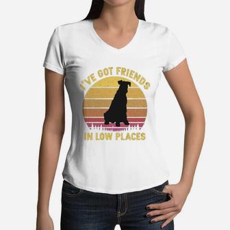 Vintage Airedale Terrier I Have Got Friends In Low Places Dog Lovers Women V-Neck T-Shirt - Seseable