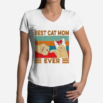 Vintage Best Cat Mom Ever Unique Gifts For Mom Women V-Neck T-Shirt - Seseable