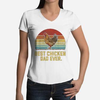Vintage Best Chicken Dad Ever Women V-Neck T-Shirt - Seseable