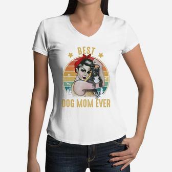 Vintage Best Dog Mom Ever Mom Birthday Gifts Women V-Neck T-Shirt - Seseable
