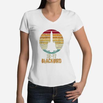 Vintage Blackbird Military Aviation Aircraft Women V-Neck T-Shirt - Seseable