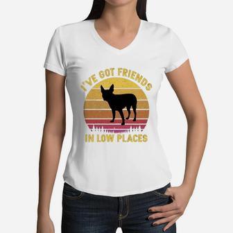 Vintage Boston Terrier I Have Got Friends In Low Places Dog Lovers Women V-Neck T-Shirt - Seseable