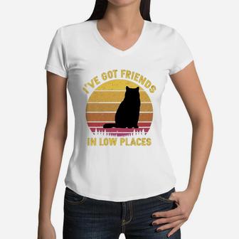 Vintage British Shorthair I Have Got Friends In Low Places Cat Lovers Women V-Neck T-Shirt - Seseable