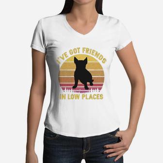 Vintage Bull Terrier I Have Got Friends In Low Places Dog Lovers Women V-Neck T-Shirt - Seseable