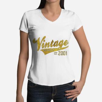 Vintage Est 21st Aged 21 Yrs Old Bday 20th Birthday Women V-Neck T-Shirt - Seseable