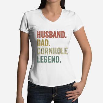 Vintage Funny Gift Husband Dad Legend Women V-Neck T-Shirt - Seseable