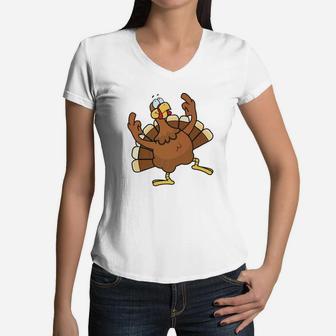 Vintage Funny Turkey Thanksgiving Women V-Neck T-Shirt - Seseable