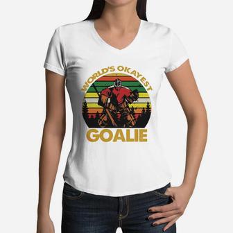 Vintage Hockey Worlds Okayest Goalie Shirtvintage Hockey Worlds Okayest Goalie Women V-Neck T-Shirt - Seseable