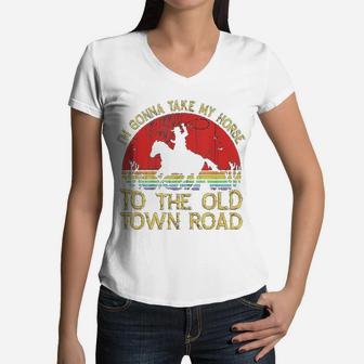 Vintage Horse I Am Gonna Take My Horse To The Old Town Road Women V-Neck T-Shirt - Seseable