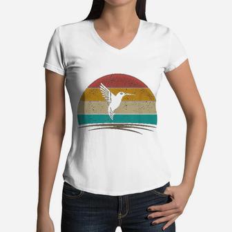 Vintage Hummingbird Retro Distressed Hummingbird Women V-Neck T-Shirt - Seseable