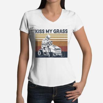 Vintage Kiss My Grass Women V-Neck T-Shirt - Seseable