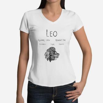 Vintage Leo Horoscope Astrology Star Sign Birthday Gift Women V-Neck T-Shirt - Seseable