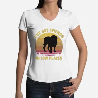 Vintage Mastiff I Have Got Friends In Low Places Dog Lovers Women V-Neck T-Shirt - Seseable