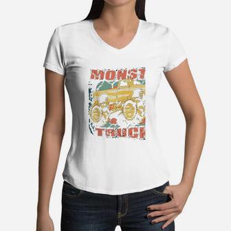 Vintage Monster Truck Racing Boys Usa Women V-Neck T-Shirt - Seseable