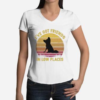 Vintage Papillon I Have Got Friends In Low Places Dog Lovers Women V-Neck T-Shirt - Seseable
