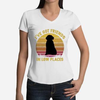 Vintage Portuguese Water Dog I Have Got Friends In Low Places Dog Lovers Women V-Neck T-Shirt - Seseable