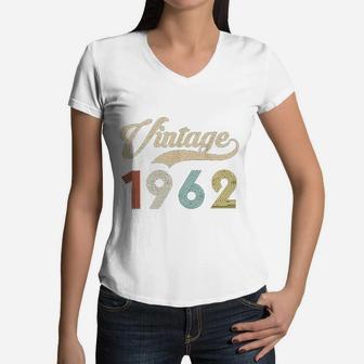 Vintage Retro 1962 60th Birthday Gift For 60 Year Old Women V-Neck T-Shirt - Seseable