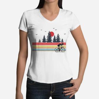 Vintage Retro Bicycle Cycling Women V-Neck T-Shirt - Seseable