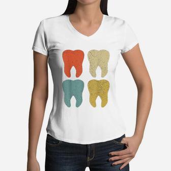 Vintage Retro Dentist Dental Hygienist Assistant Women V-Neck T-Shirt - Seseable