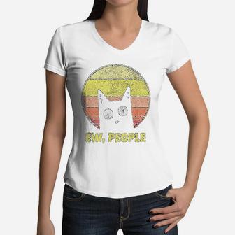 Vintage Retro Ew People Funny Cat Lovers Women V-Neck T-Shirt - Seseable