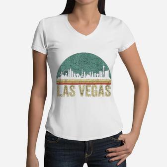 Vintage Retro Las Vegas Souvenir Skyline Las Vegas Women V-Neck T-Shirt - Seseable