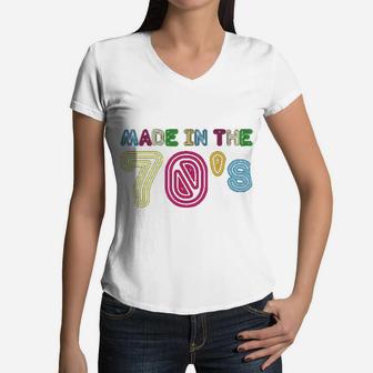Vintage Retro Made In The 70s Gift 40 Years Old Women V-Neck T-Shirt - Seseable