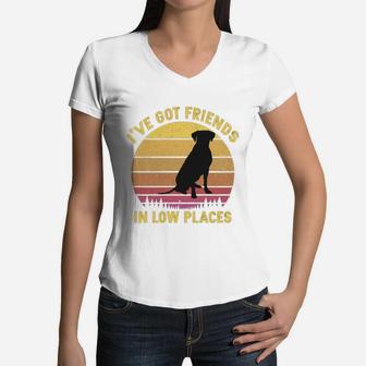 Vintage Rhodesian Ridgeback I Have Got Friends In Low Places Dog Lovers Women V-Neck T-Shirt - Seseable