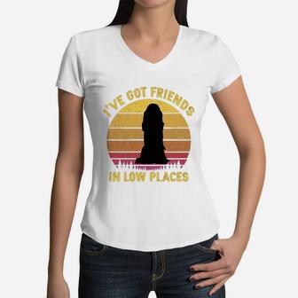 Vintage Spaniel I Have Got Friends In Low Places Dog Lovers Women V-Neck T-Shirt - Seseable