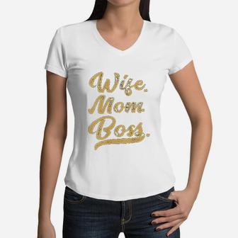 Wife Mom Boss Cute Women V-Neck T-Shirt - Seseable